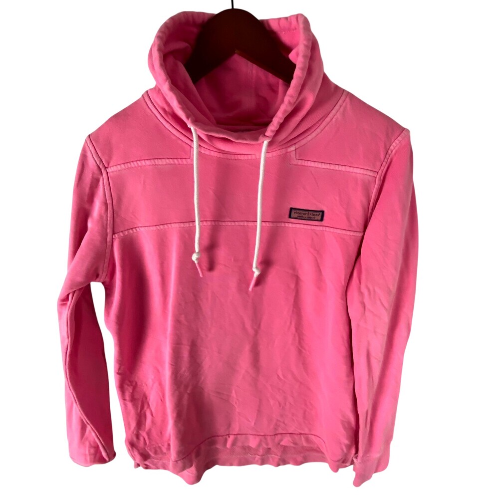 Vineyard Vines Sweatshirt Womens XS Pink Logo Garment Dyed Funnel Neck Pullover